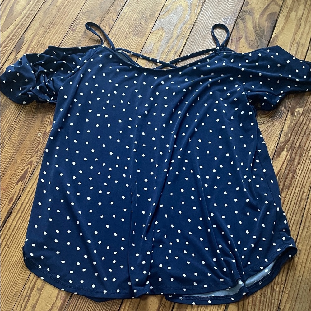 Kaileigh Navy and White Polka Dot Blouse